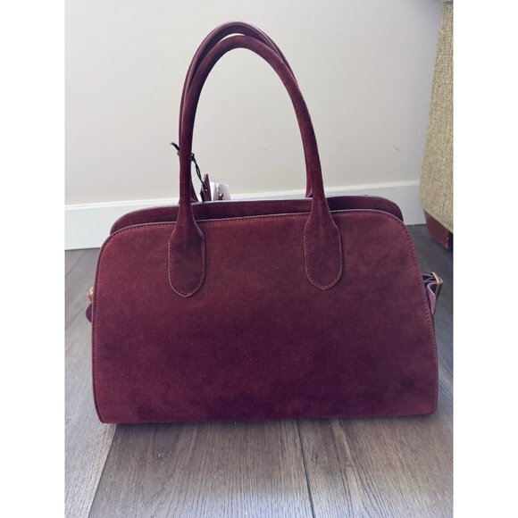 NWT Margot New York Genuine Suede Bowling Bag Tote Burgundy Red RARE HTF VIRAL - Picture 1 of 11